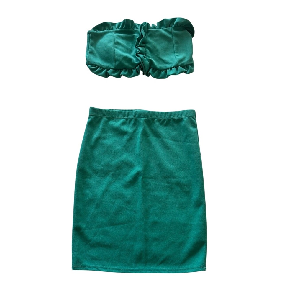 Fashion Nova Teal Strapless Ruffle Bikini Set